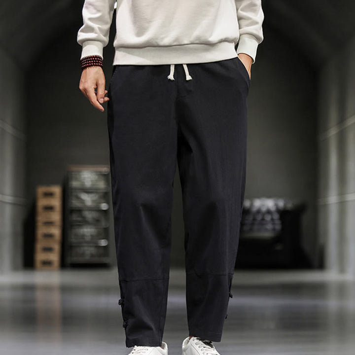 Buddha Stones Drawstring Elastic Waist Frog-Button Ankle-Length Men's Cotton Pants With Pockets - Black - US/UK/AU46，EU56 (5XL) - image 17