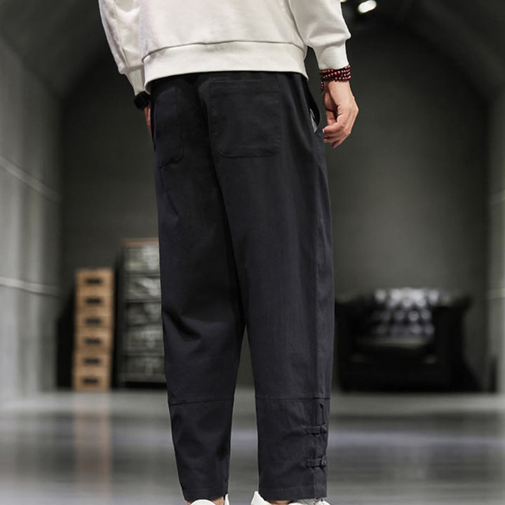Buddha Stones Drawstring Elastic Waist Frog-Button Ankle-Length Men's Cotton Pants With Pockets - image 24