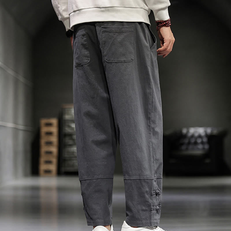 Buddha Stones Drawstring Elastic Waist Frog-Button Ankle-Length Men's Cotton Pants With Pockets - image 16