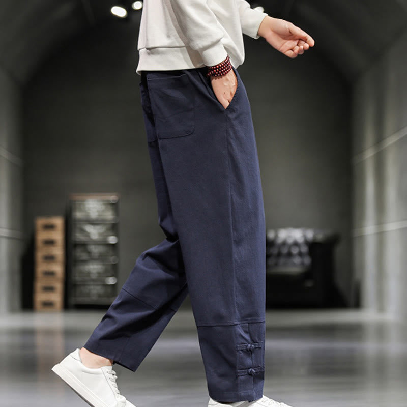 Buddha Stones Drawstring Elastic Waist Frog-Button Ankle-Length Men's Cotton Pants With Pockets - image 35