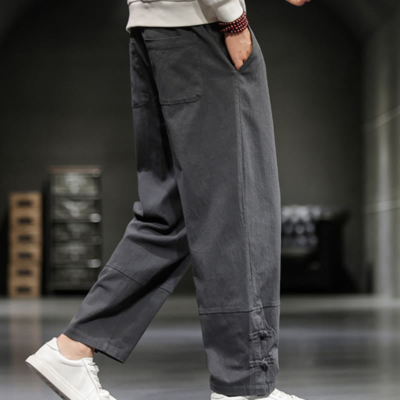 Buddha Stones Drawstring Elastic Waist Frog-Button Ankle-Length Men's Cotton Pants With Pockets - image 15