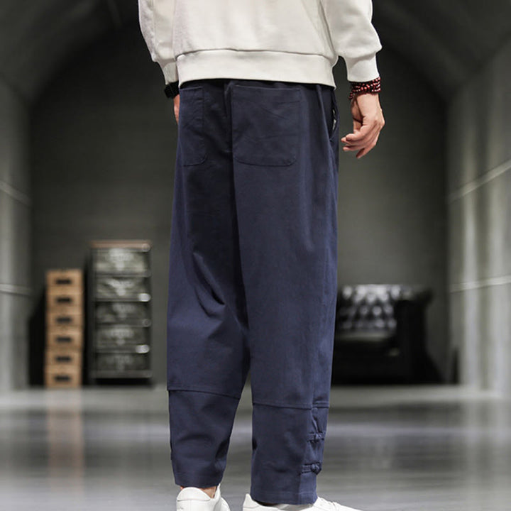 Buddha Stones Drawstring Elastic Waist Frog-Button Ankle-Length Men's Cotton Pants With Pockets - image 36