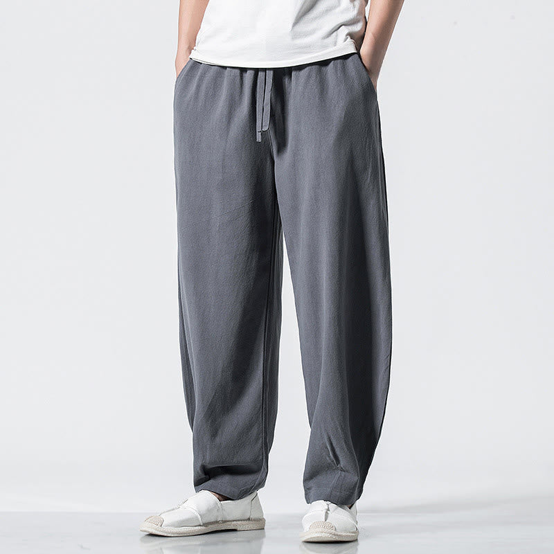 Buddha Stones Drawstring Elastic Waist Ankle-Length Men's Cotton Pants With Pockets - image 4