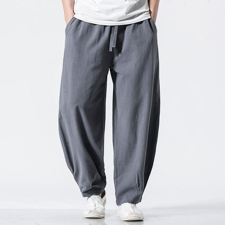 Buddha Stones Drawstring Elastic Waist Ankle-Length Men's Cotton Pants With Pockets - image 1