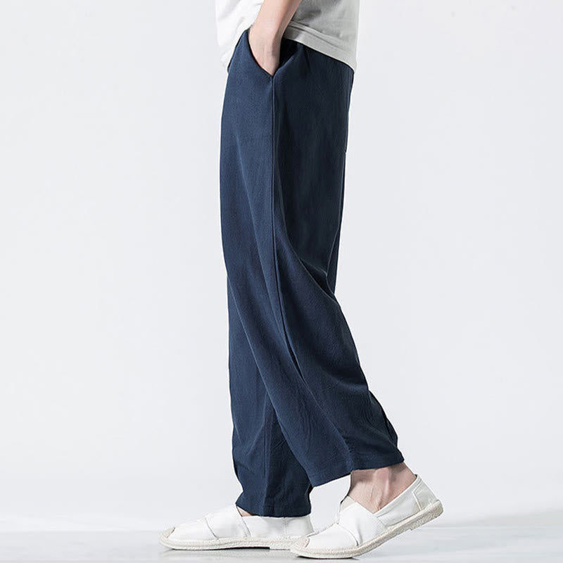 Buddha Stones Drawstring Elastic Waist Ankle-Length Men's Cotton Pants With Pockets - image 27