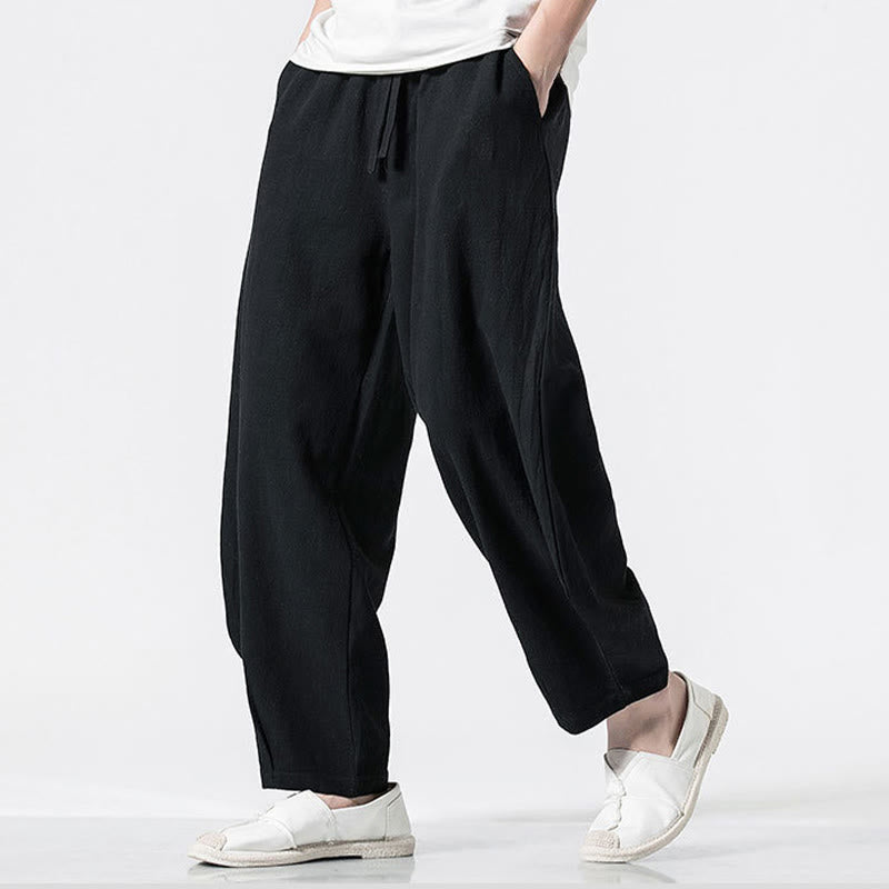 Buddha Stones Drawstring Elastic Waist Ankle-Length Men's Cotton Pants With Pockets - image 15