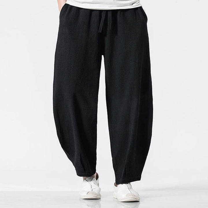 Buddha Stones Drawstring Elastic Waist Ankle-Length Men's Cotton Pants With Pockets - Black - US/UK/AU46，EU56 (5XL) - image 12