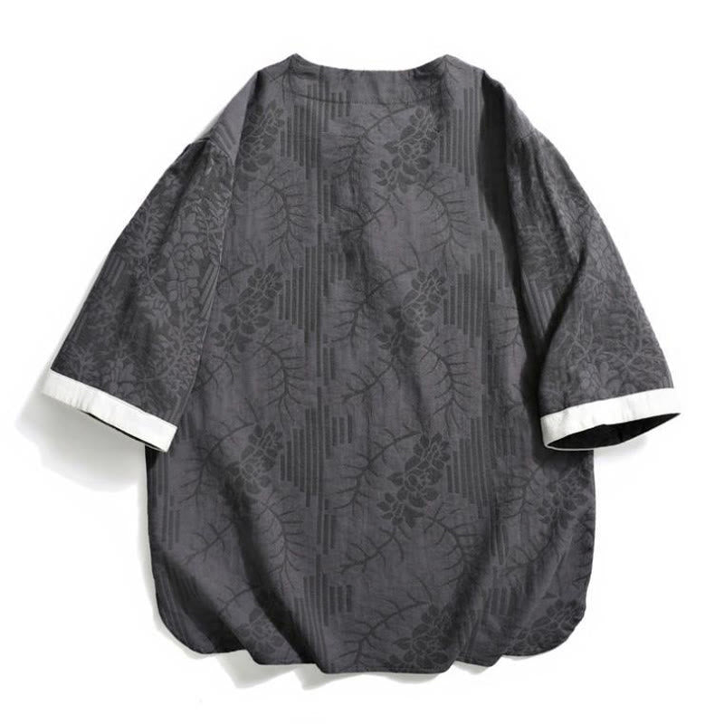 Buddha Stones Summer Floral Pattern Frog-Button Half Sleeve Cotton Men's Shirt  - image 4