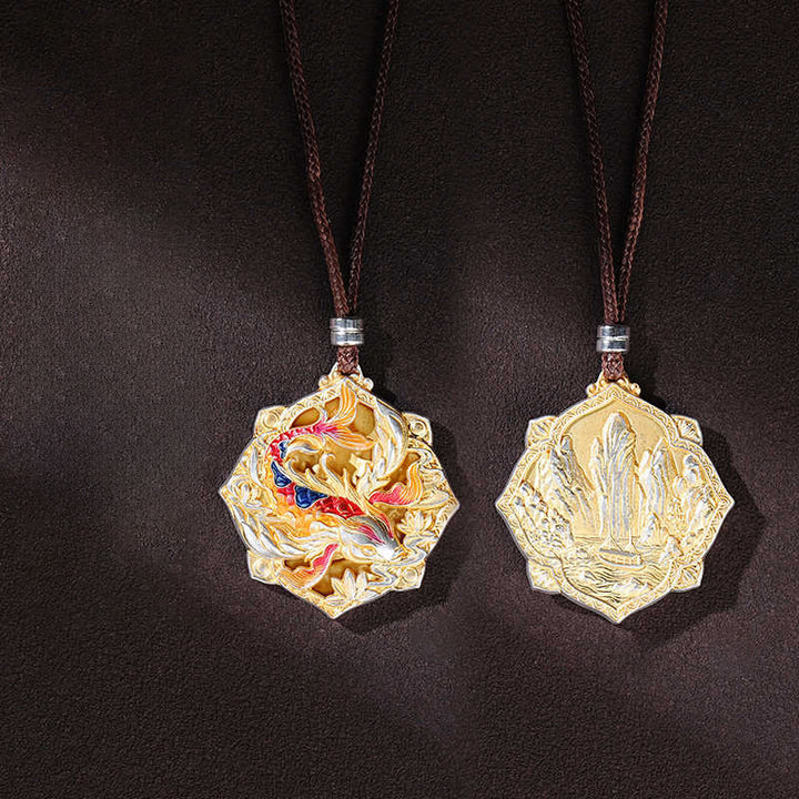 Buddha Stones 999 Sterling Silver Colorful Koi Fish Carved Luck Necklace Pendant - image 3