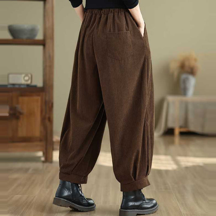 Buddha Stones Winter Solid Color Ankle-Length Simple Design Women's Corduroy Harem Pants With Pockets - image 14