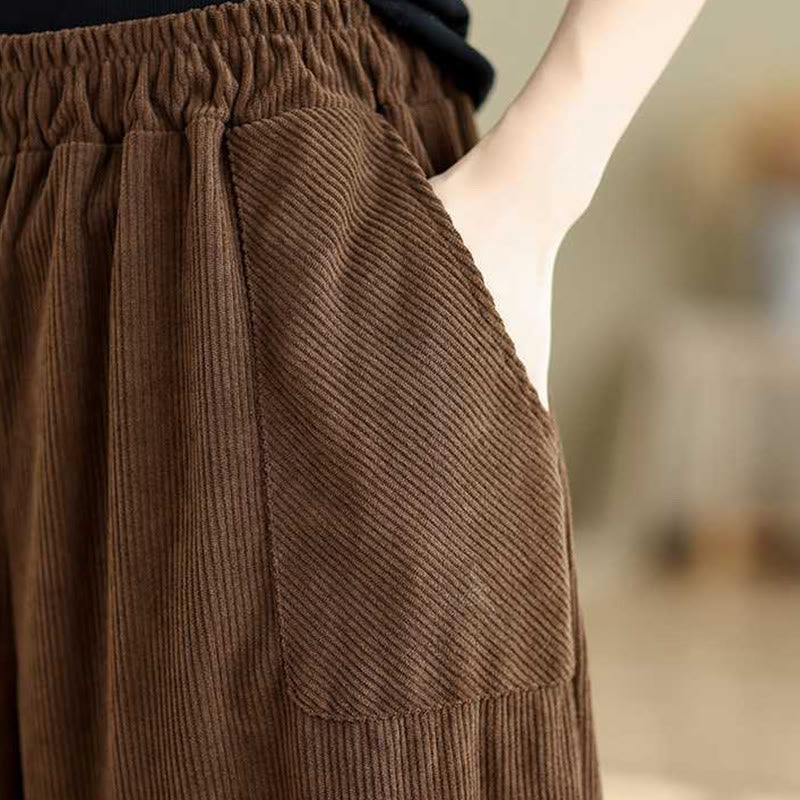 Buddha Stones Winter Solid Color Ankle-Length Simple Design Women's Corduroy Harem Pants With Pockets - image 19