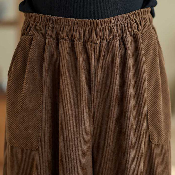 Buddha Stones Winter Solid Color Ankle-Length Simple Design Women's Corduroy Harem Pants With Pockets - image 18