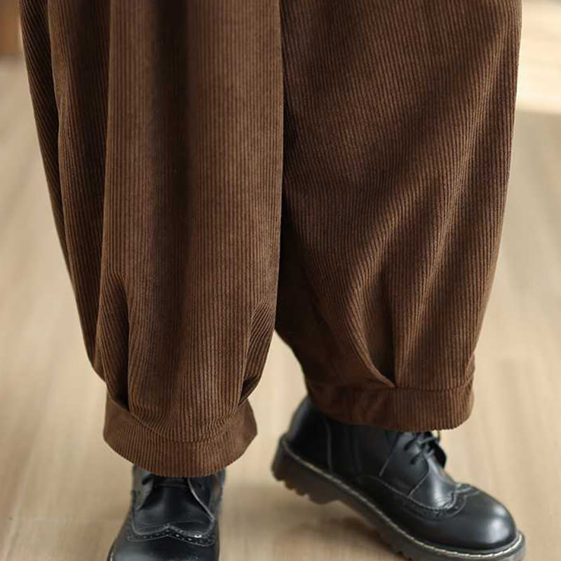 Buddha Stones Winter Solid Color Ankle-Length Simple Design Women's Corduroy Harem Pants With Pockets - image 21