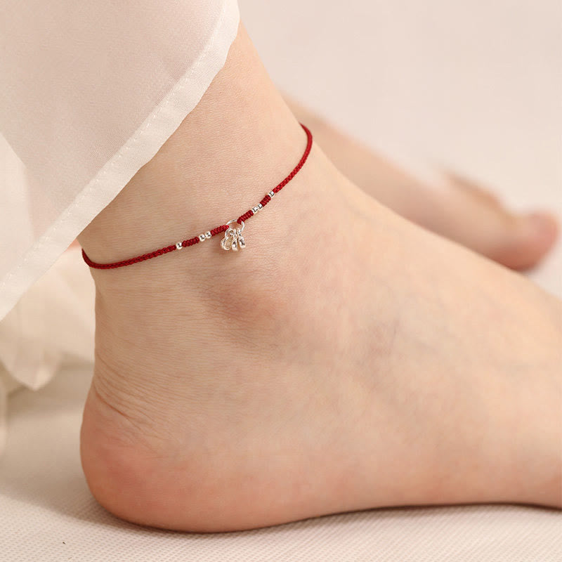 Buddha Stones Handcrafted 925 Sterling Silver Copper Coins Design Protection Strength Ultra-Thin Bracelet Anklet - Dark Red Anklet(Anklet Circumference 19-23cm) - image 4