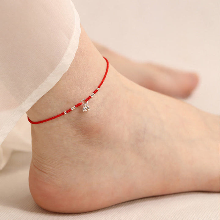 Buddha Stones Handcrafted 925 Sterling Silver Copper Coins Design Protection Strength Ultra-Thin Bracelet Anklet - Red Anklet(Anklet Circumference 19-23cm) - image 0