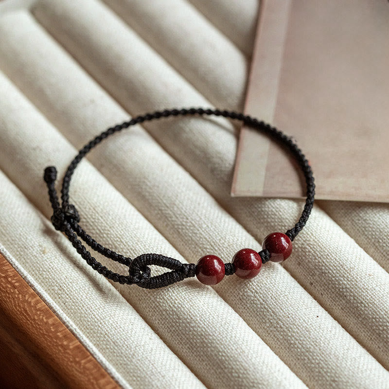 Buddha Stones Handmade Cinnabar Beads Calm Blessing Braided Rope Bracelet - Black Rope(Wrist Circumference 16-18cm) - image 9
