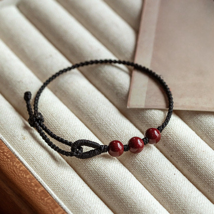 Buddha Stones Handmade Cinnabar Beads Calm Blessing Braided Rope Bracelet - Black Rope(Wrist Circumference 16-18cm) - image 9