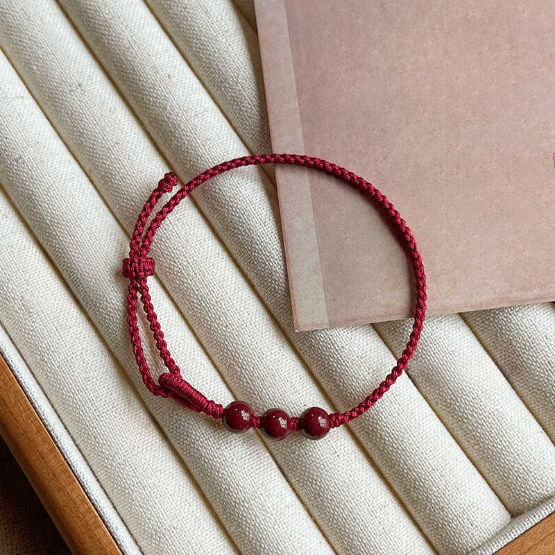 Buddha Stones Handmade Cinnabar Beads Calm Blessing Braided Rope Bracelet - image 2