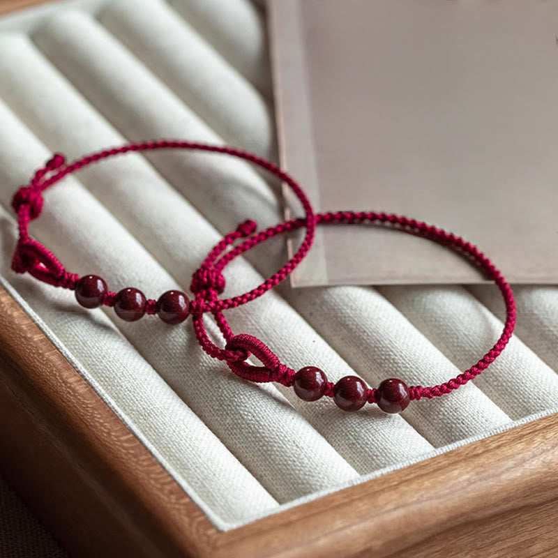 Buddha Stones Handmade Cinnabar Beads Calm Blessing Braided Rope Bracelet - image 4