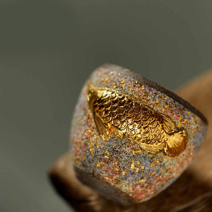 Buddha Stones Golden Arowana Koi Fish Ceramic Teacup Kung Fu Tea Cup - image 6