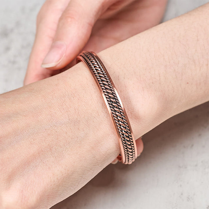 Buddha Stones Simple Twisted Design Copper Balance Luck Open Cuff Bracelet Bangle - image 3