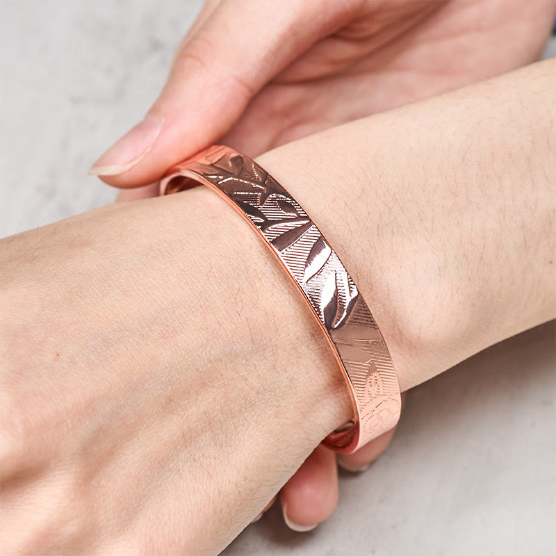 Buddha Stones Rose Flower Pattern Copper Balance Luck Open Cuff Bracelet Bangle - image 3