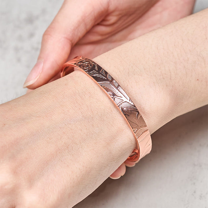 Buddha Stones Rose Flower Pattern Copper Balance Luck Open Cuff Bracelet Bangle - image 9