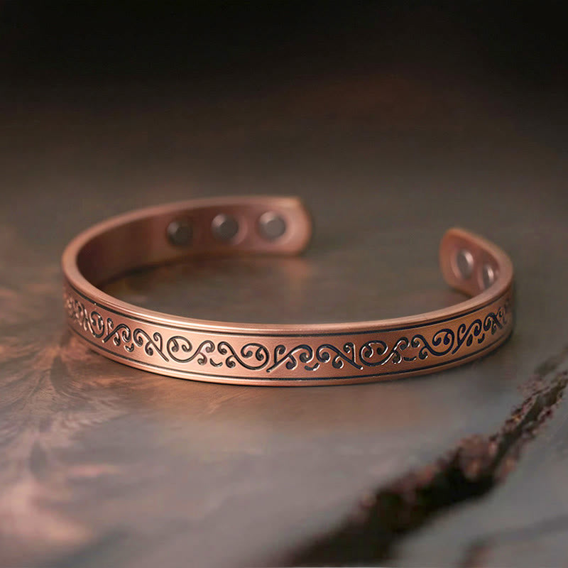 Buddha Stones Engraved Patterned Copper Balance Open Cuff Bracelet Bangle - Deep Copper(Wrist Circumference: 15-18cm) - image 0