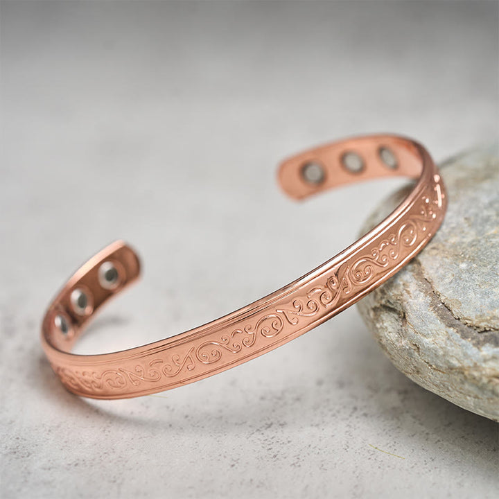 Buddha Stones Engraved Patterned Copper Balance Open Cuff Bracelet Bangle - image 9