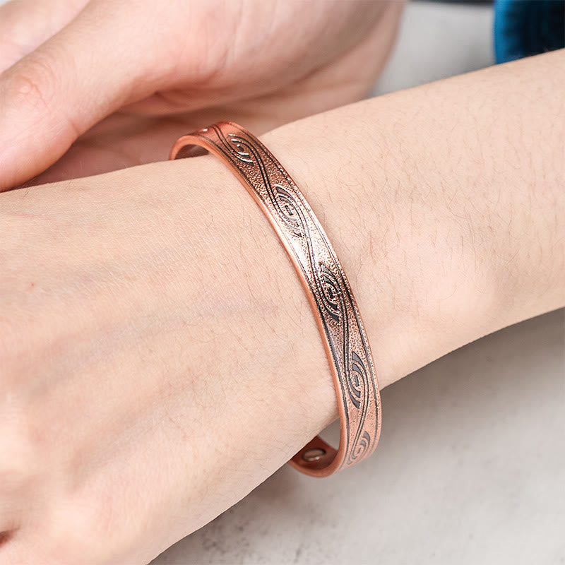 Buddha Stones Spiral Pattern Copper Balance Open Adjustable Cuff Bracelet Bangle - image 3