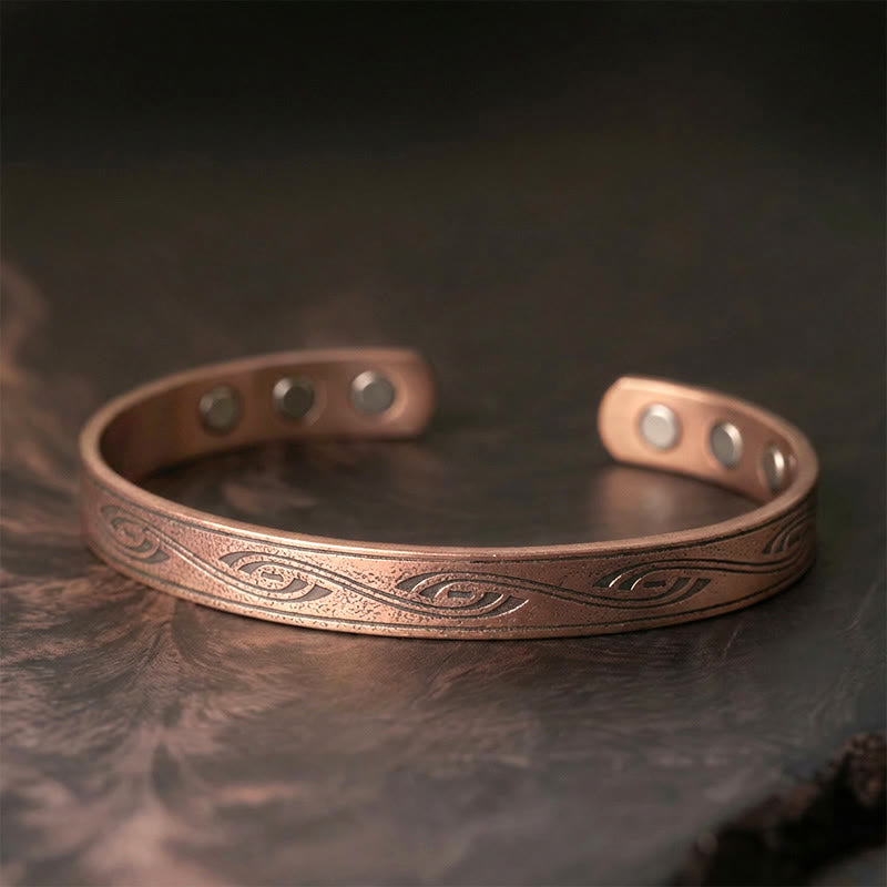 Buddha Stones Spiral Pattern Copper Balance Open Adjustable Cuff Bracelet Bangle - Copper(Wrist Circumference: 15-18cm) - image 0