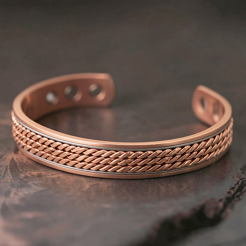 Buddha Stones Braided Design Copper Open Adjustable Balance Cuff Bracelet Bangle - Copper(Wrist Circumference: 15-18cm) - image 0
