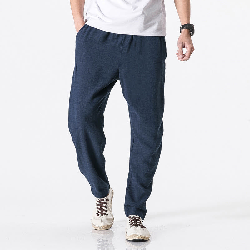 Buddha Stones Drawstring Elastic Waist Ankle-Length Men's Polyester Pants With Pockets - DarkBlue - US/UK/AU46，EU56 (5XL) - image 5
