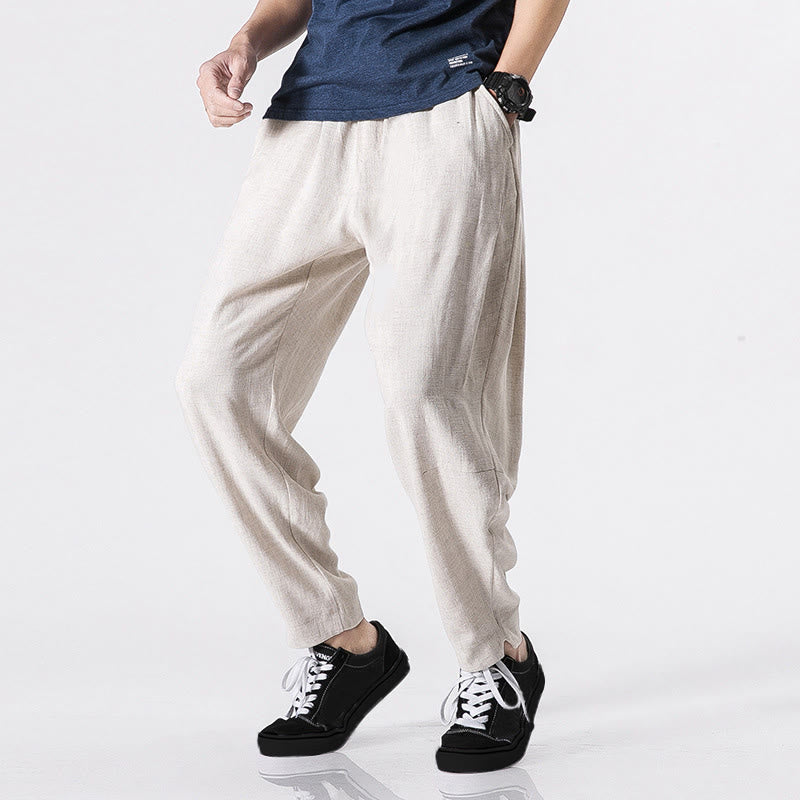 Buddha Stones Drawstring Elastic Waist Ankle-Length Men's Polyester Pants With Pockets - White - US/UK/AU46，EU56 (5XL) - image 1