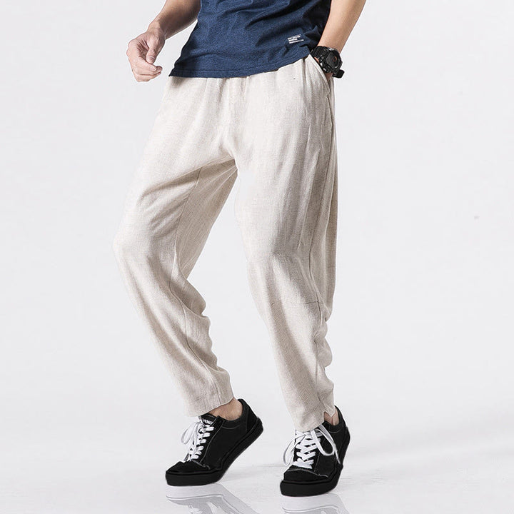 Buddha Stones Drawstring Elastic Waist Ankle-Length Men's Polyester Pants With Pockets - White - US/UK/AU46，EU56 (5XL) - image 1