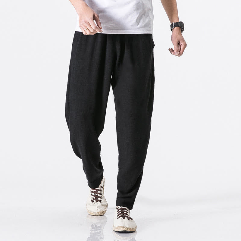 Buddha Stones Drawstring Elastic Waist Ankle-Length Men's Polyester Pants With Pockets - Black - US/UK/AU46，EU56 (5XL) - image 4