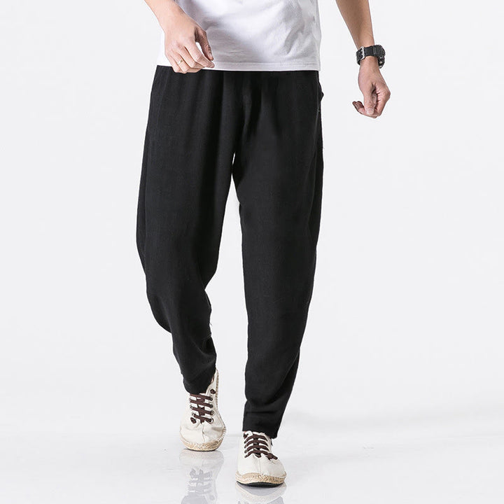 Buddha Stones Drawstring Elastic Waist Ankle-Length Men's Polyester Pants With Pockets - Black - US/UK/AU46，EU56 (5XL) - image 4