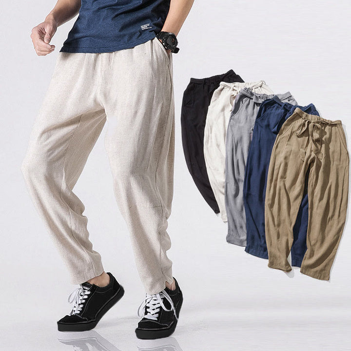 Buddha Stones Drawstring Elastic Waist Ankle-Length Men's Polyester Pants With Pockets - image 0