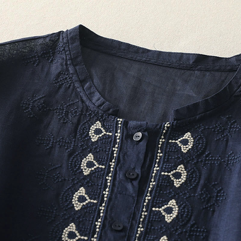 Buddha Stones Summer Floral Pattern Crew Neck Short Sleeve Women's Polyester Shirt  - image 1