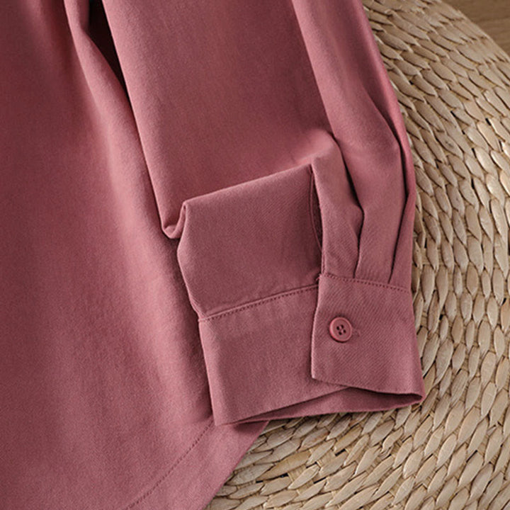 Buddha Stones Spring Plain Lapel Long Sleeve Women's Cotton Shirt With Pockets - image 5
