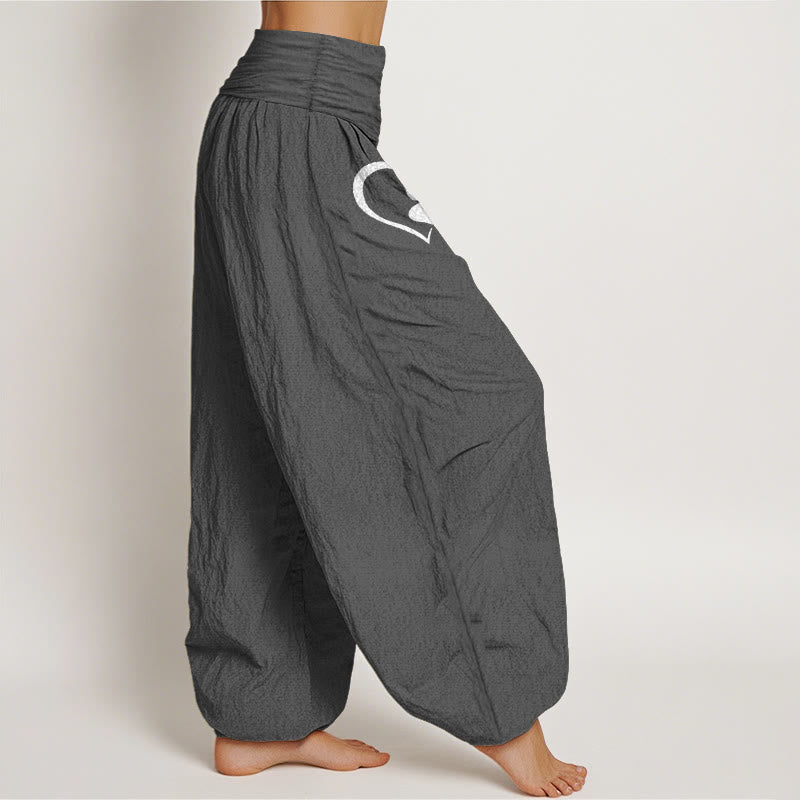 Buddha Stones Pure Cotton Concise Cat Paw Prints Heart-Shaped Pattern Women's Elastic Waist Harem Pants - image 13