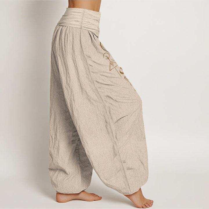 Buddha Stones Pure Cotton Concise Sun Moon Geometric Pattern Women's Elastic Waist Harem Pants - image 13