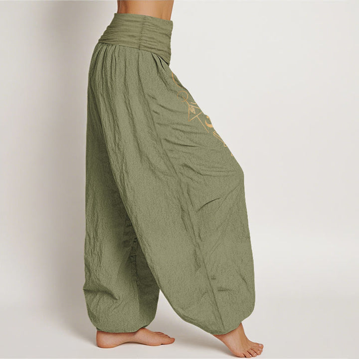 Buddha Stones Pure Cotton Concise Sun Moon Geometric Pattern Women's Elastic Waist Harem Pants - image 16