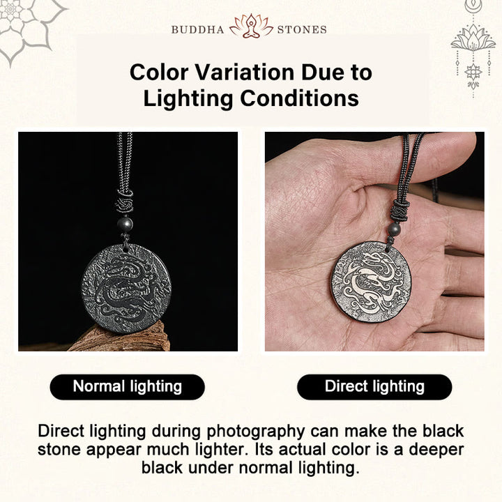 Buddha Stones Carved Dragon Pattern Authentic Shungite Stone Inner Strength Necklace Pendant - image 4
