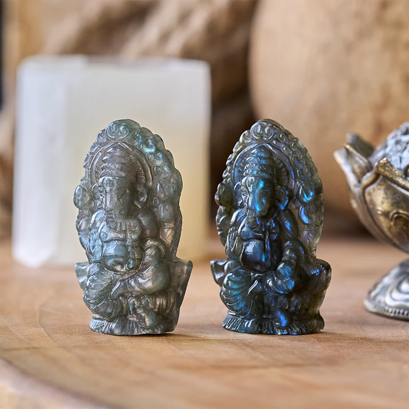 Buddha Stones Ganesh Ganpati Elephant Figurine Labradorite Healing Statue Home Decoration - Ganesh 4.7*2.7*1.3cm(One Decoration Only) - image 0