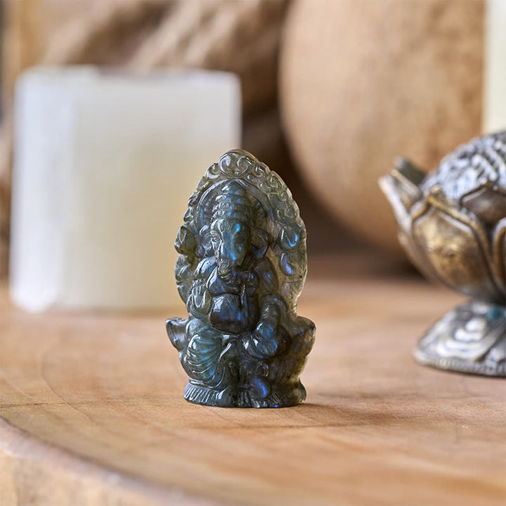 Buddha Stones Ganesh Ganpati Elephant Figurine Labradorite Healing Statue Home Decoration - image 2