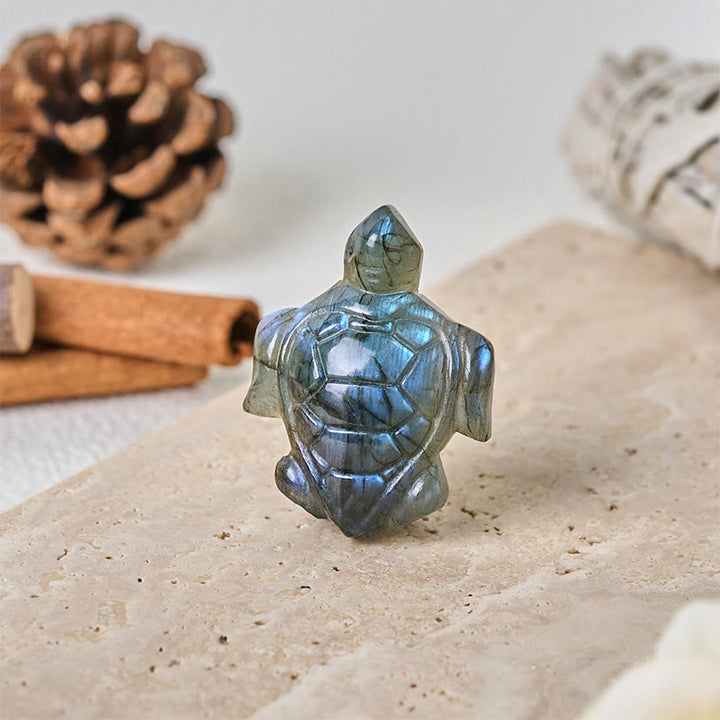 Buddha Stones Turtle Natural Labradorite Figurine Wisdom Protection Statue Home Decoration - image 1