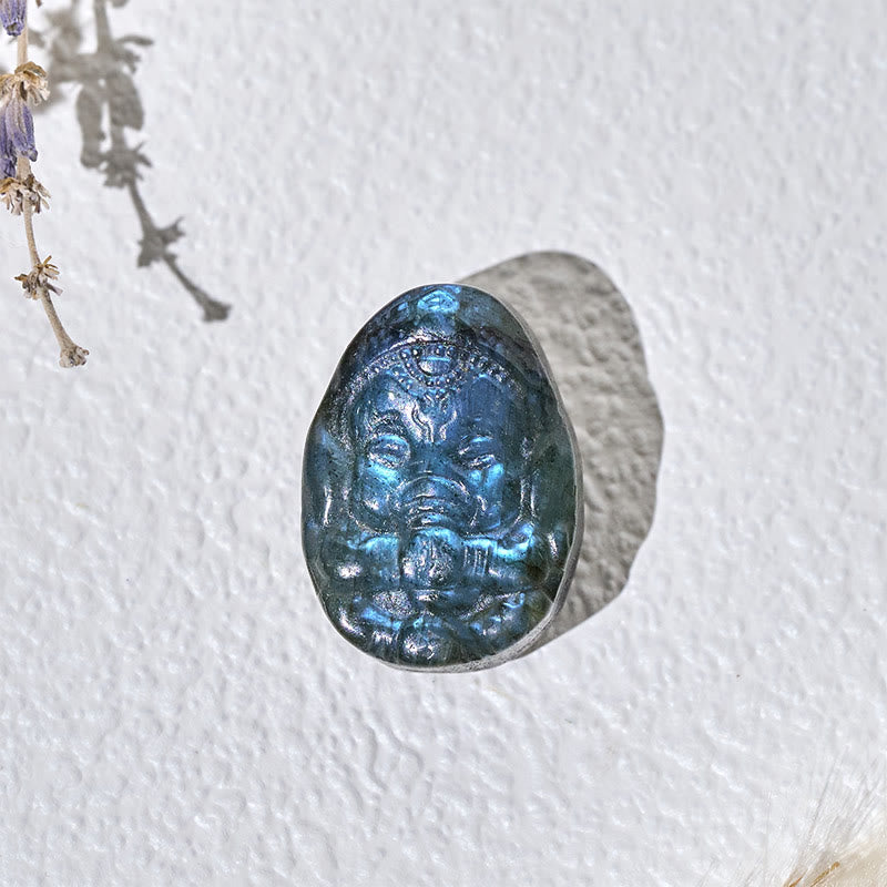 Buddha Stones Ganesh Elephant Figurine Natural Labradorite Healing Protection Statue Home Decoration - image 1