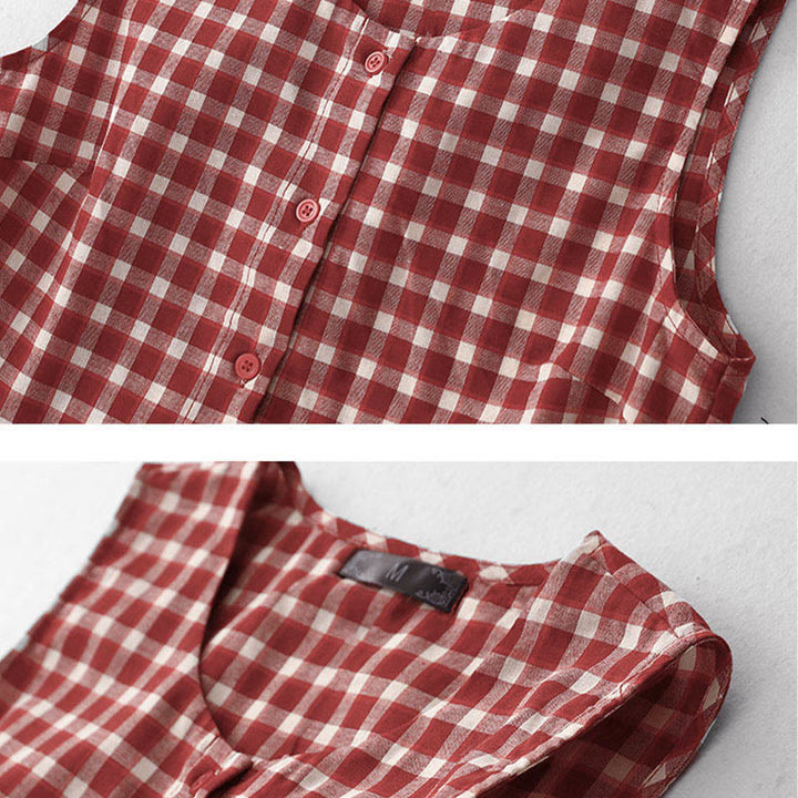 Buddha Stones Plaid Sleeveless Summer Midi Dress With Pockets - image 10