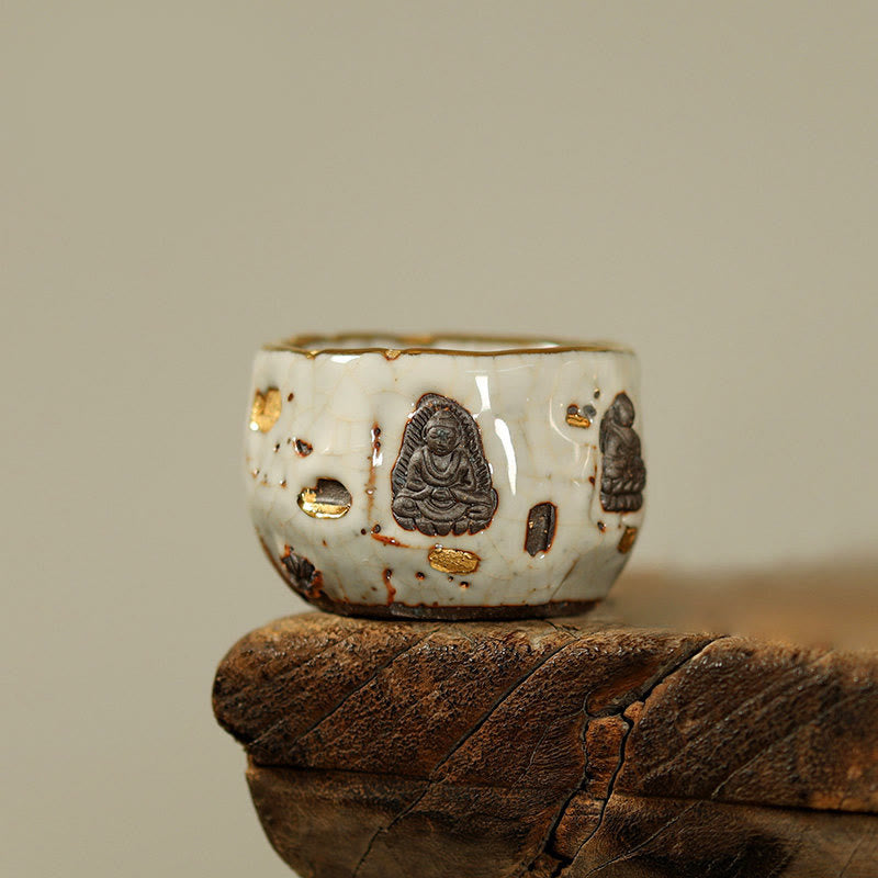 Buddha Stones Hand-painted Dunhuang Buddha Shino Ceramic Teacup Kung Fu Tea Cup - Small Round Cup 5cm*4cm*50ml - image 10